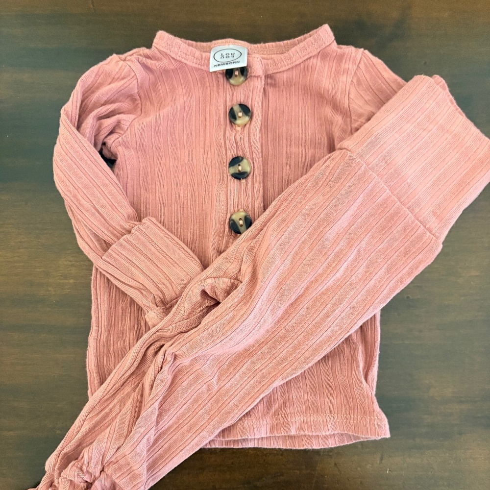 Lou Lou & Company Ribbed Pink Girls Matching Set with Button Front